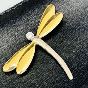 AAI Signed Crystal Rhinestone Dragonfly Brooch Scarf Pin Gold Silver 1488